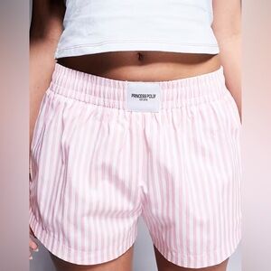Princess Polly Logo Striped Boxer Shorts in Pink and White Lined Womens Size 8